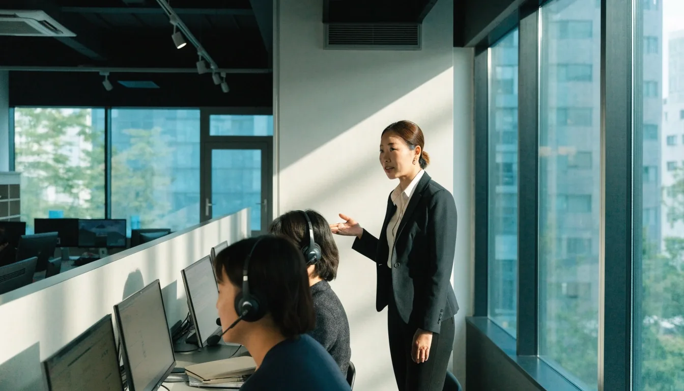 유리벽 너머로 보이는 상담 준비 회의실